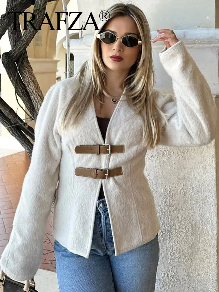 Women's Elegant Solid Color Woolen Coat