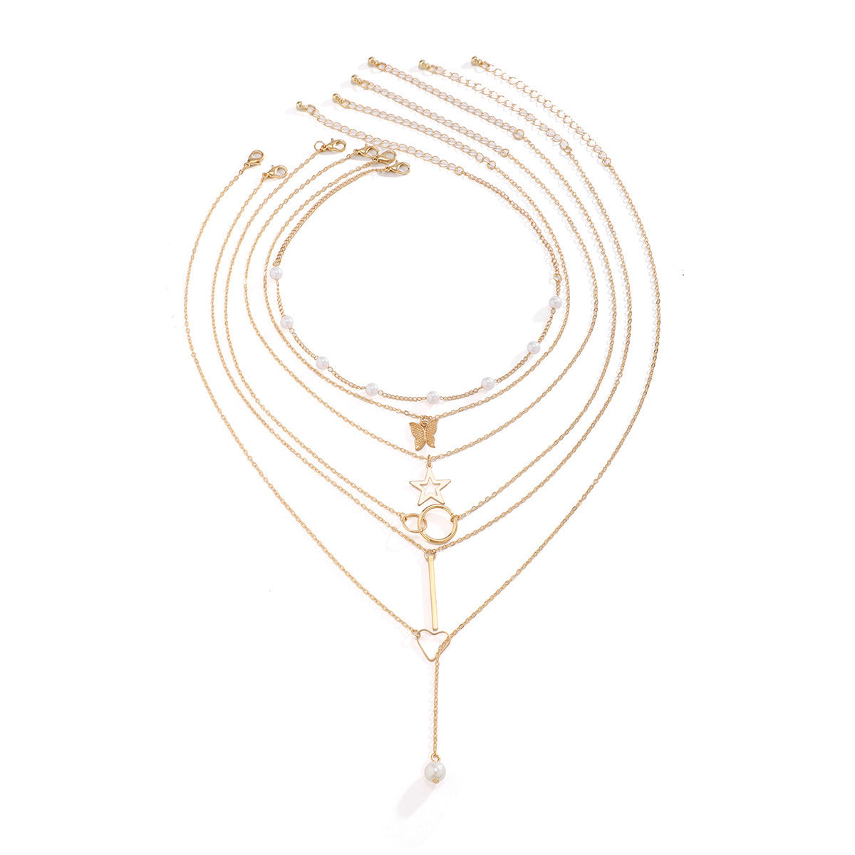 Jewelry Retro Star Heart Shape Arylic Alloy Copper Plating Pendant Necklace