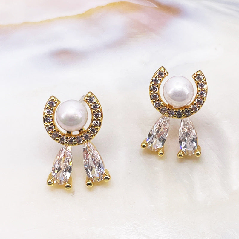 Full Crystal Pearl Stud Earrings with S925 Posts
