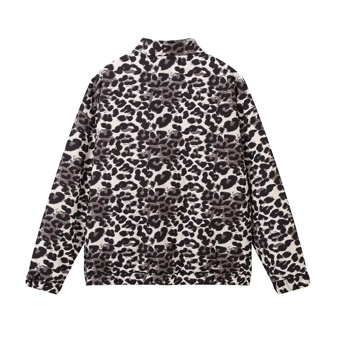 Women's Casual Leopard Zipper Coat