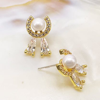 Full Crystal Pearl Stud Earrings with S925 Posts