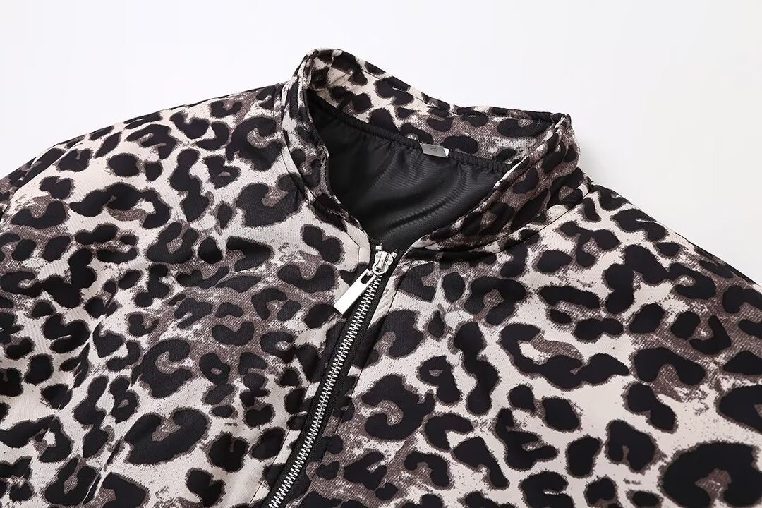 Women's Casual Leopard Zipper Coat