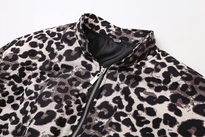 Women's Casual Leopard Zipper Coat