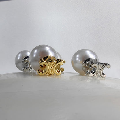 小香风金属质感珍珠耳钉法式复古耳环2024新款爆款高级感气质耳饰