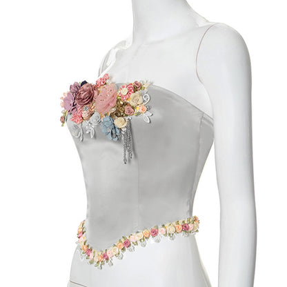 Women's Wrap Crop Top Sleeveless Tank Tops Streetwear Flower