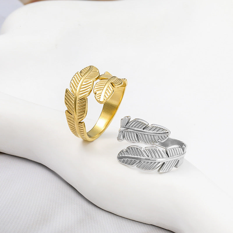 Jewelry Elegant Leaves Flower Titanium Steel Open Rings