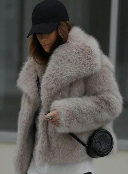 Women's Elegant Solid Color Coat Faux Fur Coat