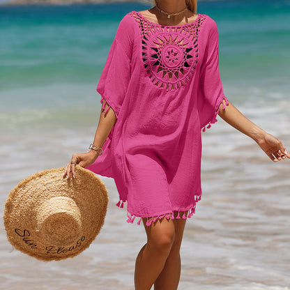 women's fashion solid color hollow out cover ups