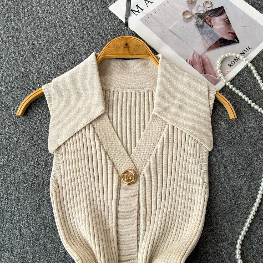 Women's Sweater Sleeveless Sweaters & Cardigans Knitted Elegant Stripe