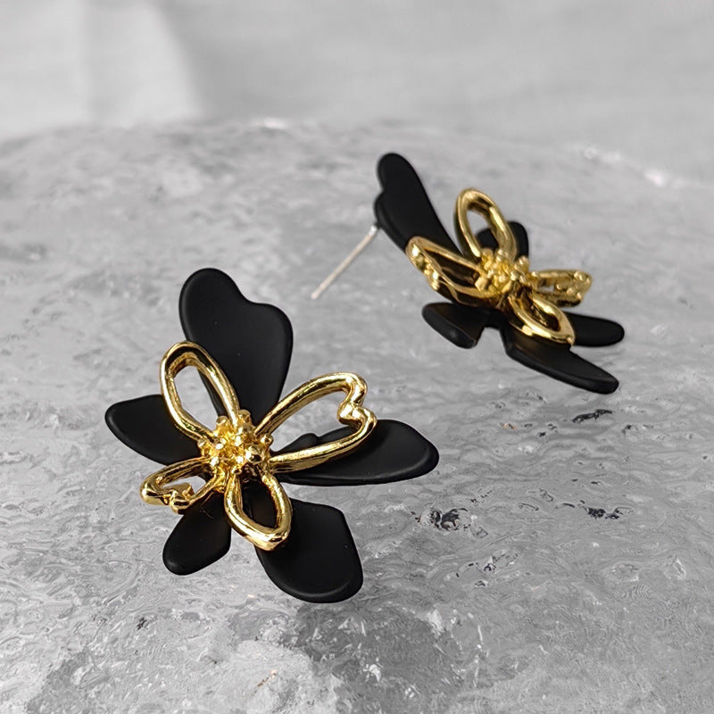 Vintage Painted Flower Drop Earrings with S925 Posts