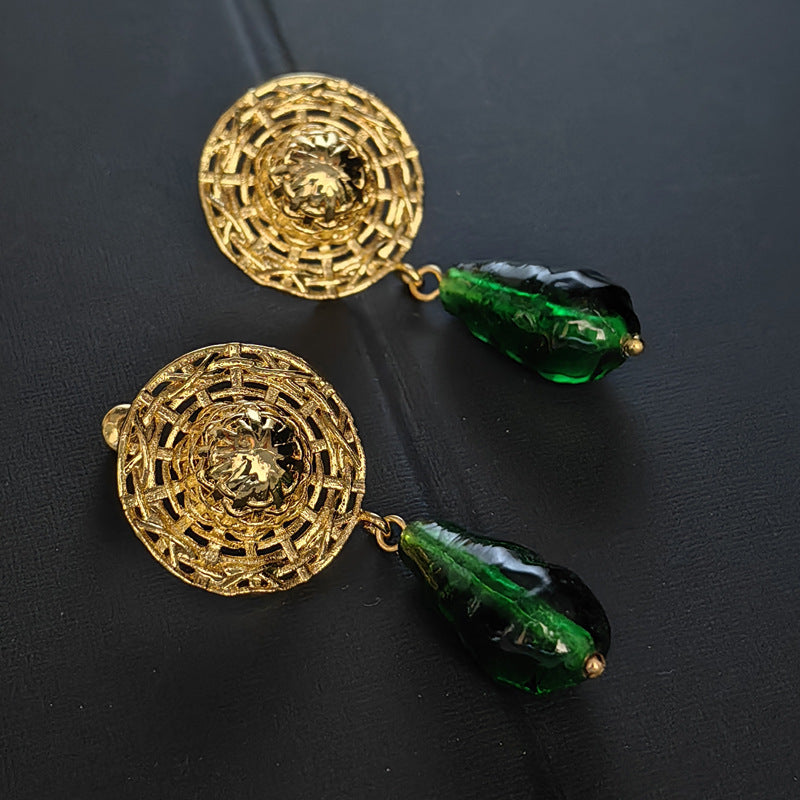 中古款欧美巴洛克琉璃耳环春夏新款简约设计耳钉925银针复古文艺