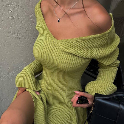 Women's Sheath Dress Simple Style V Neck Long Sleeve Solid Color Above Knee Holiday
