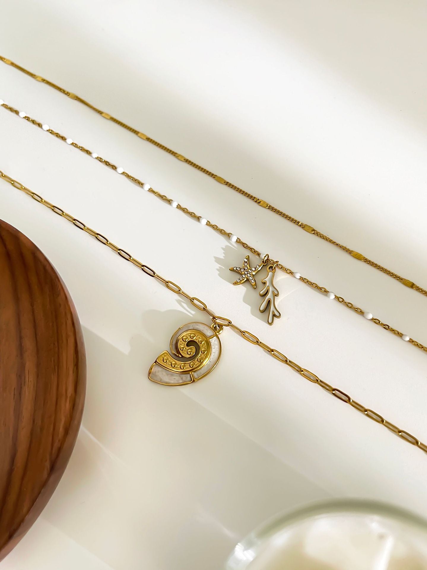 Jewelry Marine Style Beach Starfish Conch 316L Stainless Steel  18K Gold Plated Pendant Necklace