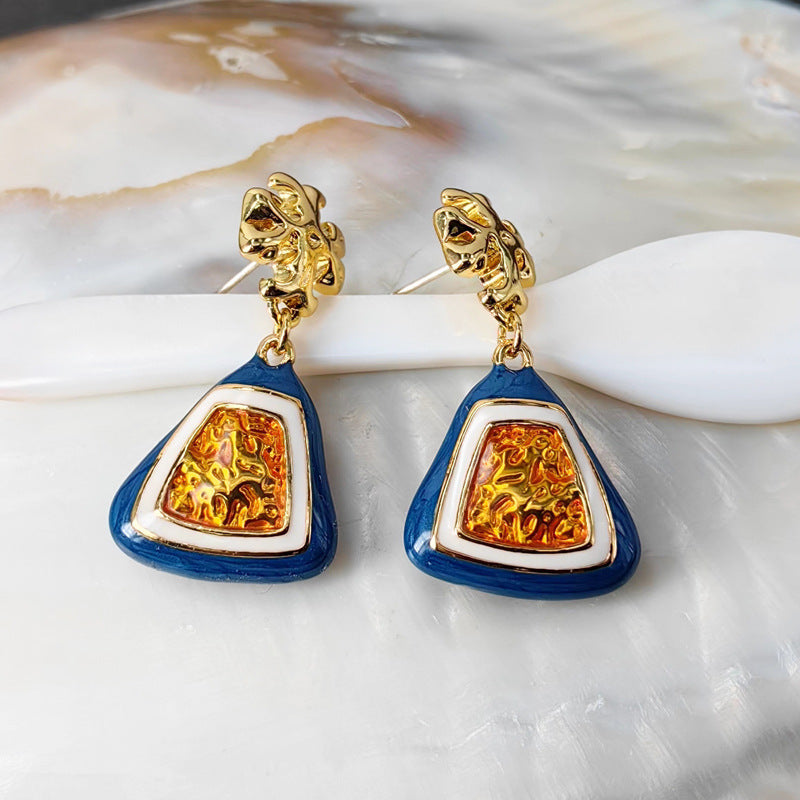 Blue Enamel Handbag Stud Earrings with S925 Posts