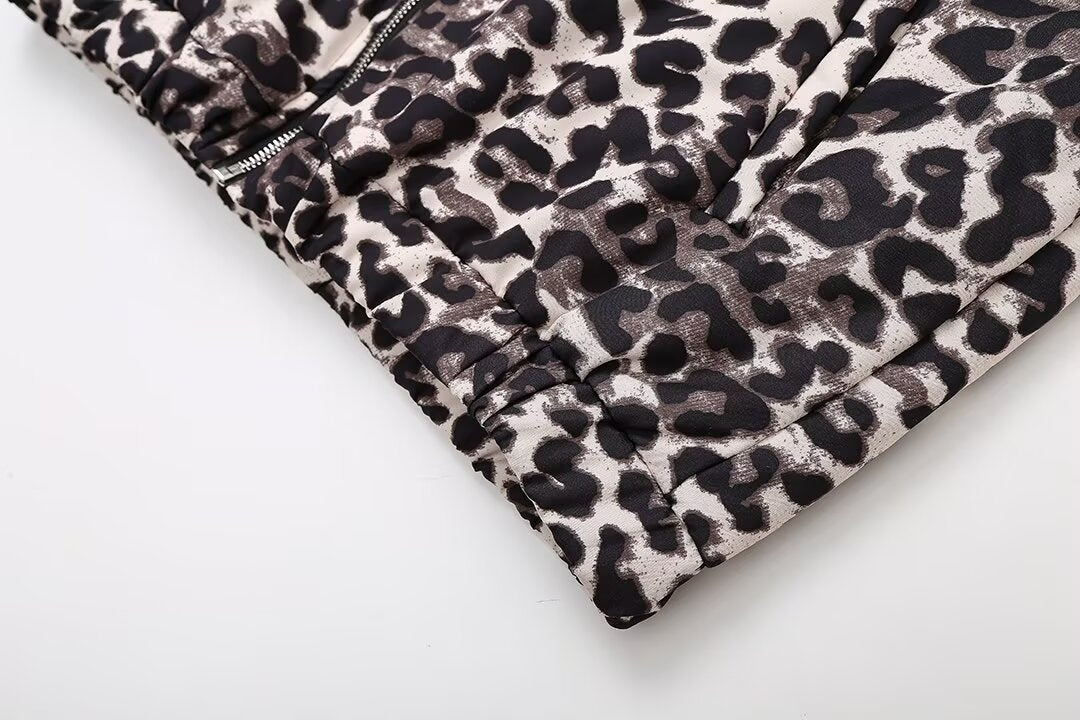 Women's Casual Leopard Zipper Coat