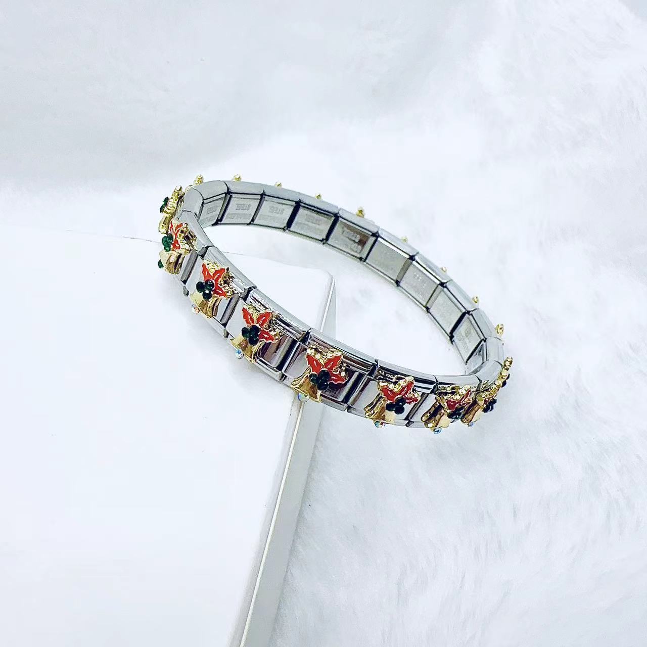 Simple Style Christmas Hat Santa Claus Christmas Socks 304 Stainless Steel Zircon Bracelets In Bulk Stainless Steel Bracelets