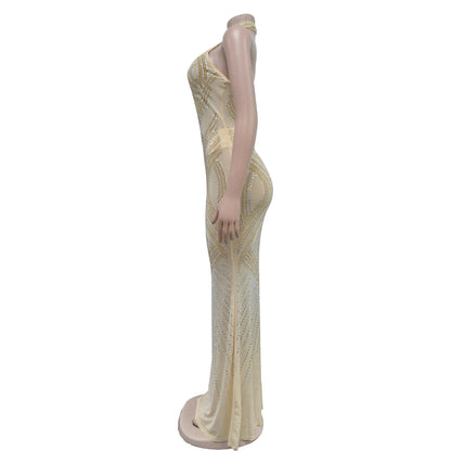 Women's Sheath Dress Elegant Halter Neck Sleeveless Solid Color Maxi Long Dress Cocktail Party
