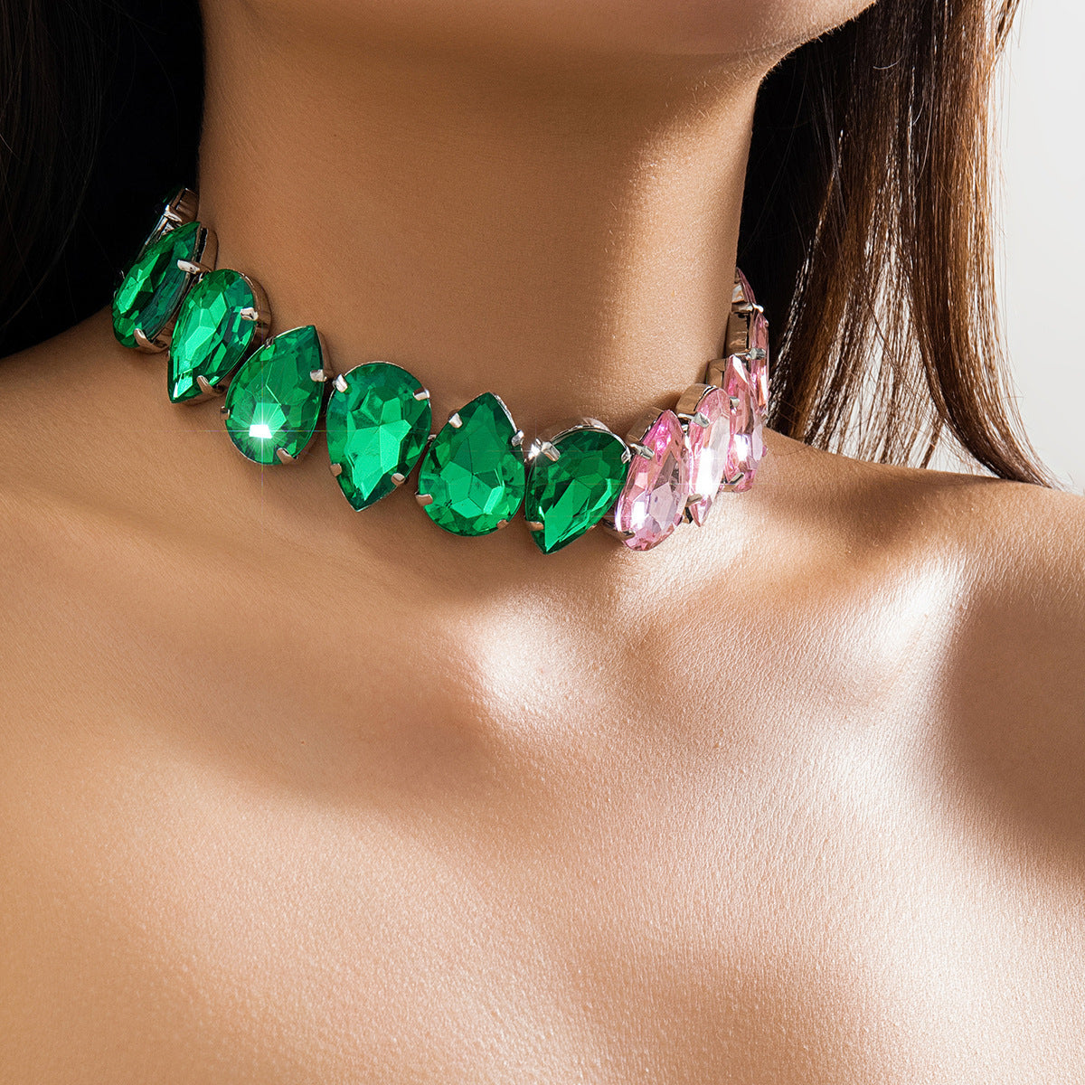 Glam Exaggerated Geometric Water Droplets Rhinestones Rhinestone Iron Tennis Chain Choker
