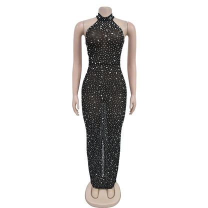 Women's Sheath Dress Elegant Halter Neck Sleeveless Solid Color Maxi Long Dress Banquet