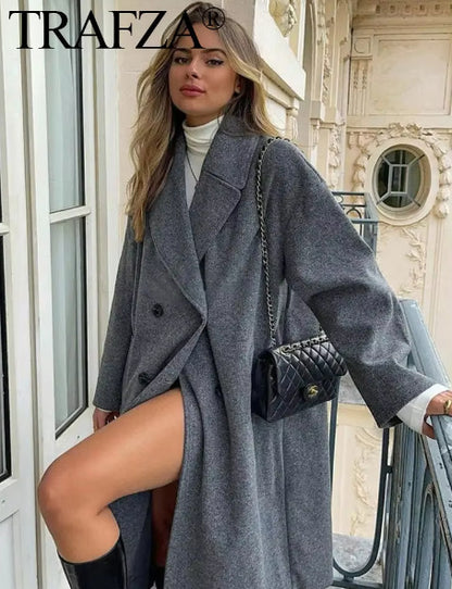 Women's Elegant Solid Color Double Breasted Coat