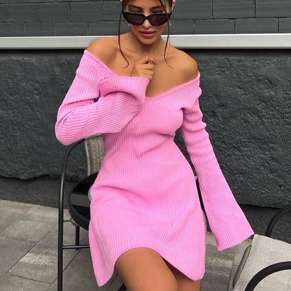 Women's Sheath Dress Simple Style V Neck Long Sleeve Solid Color Above Knee Holiday