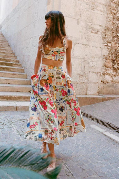 Holiday Women's Vacation Simple Style Color Block Linen Cotton and Linen Polyester Skirt Sets Skirt Sets