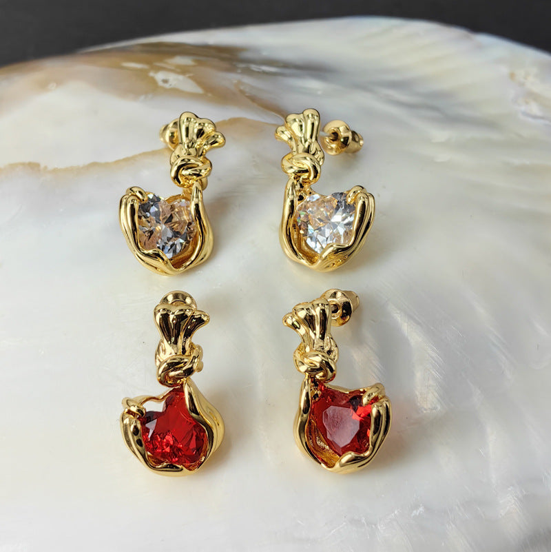 French Flower Zircon Stud Earrings with S925 Posts