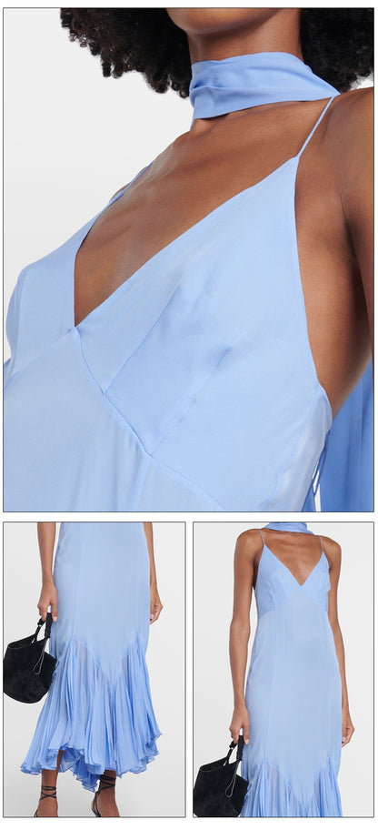 Women's Strap Dress Vacation V Neck Pleated Sleeveless Solid Color Maxi Long Dress Holiday