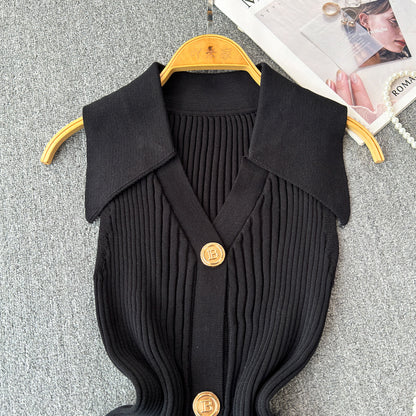 Women's Sweater Sleeveless Sweaters & Cardigans Knitted Elegant Stripe