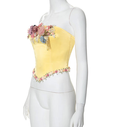 Women's Wrap Crop Top Sleeveless Tank Tops Streetwear Flower