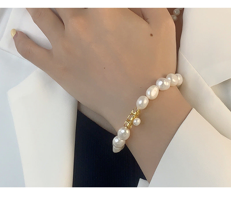 925 Sterling Silver Freshwater Pearl Beaded Chain Bracelets Classic Style