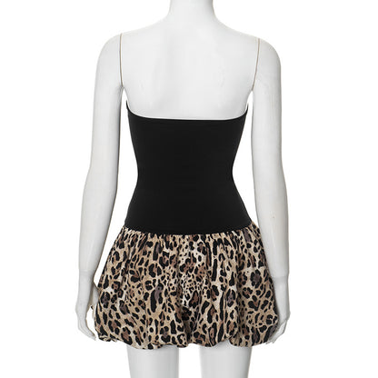 Women's Sheath Dress Streetwear Strapless Backless Sleeveless Leopard Above Knee Holiday