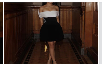Women's Sheath Dress Streetwear Strapless Contrast Binding Sleeveless Contrast Collar Above Knee Holiday Daily
