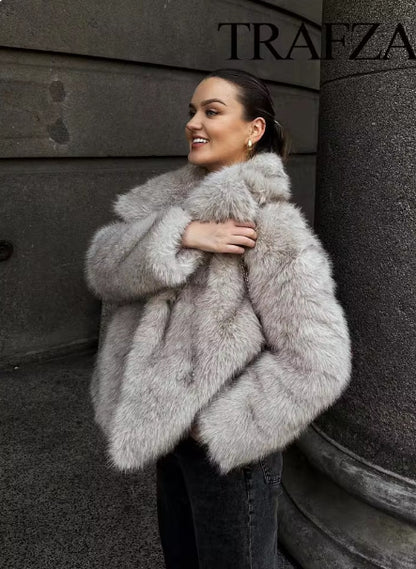 Women's Elegant Solid Color Coat Faux Fur Coat