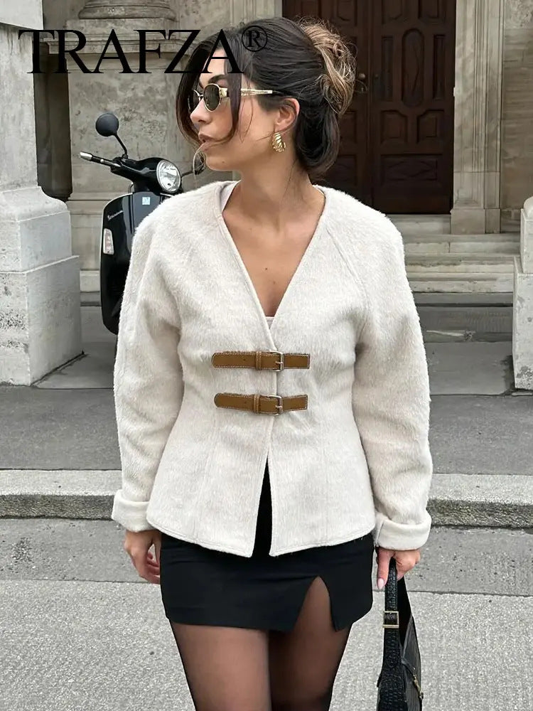 Women's Elegant Solid Color Woolen Coat
