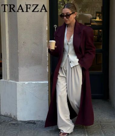 Women's Streetwear Solid Color Double Breasted Woolen Coat Woolen Coat