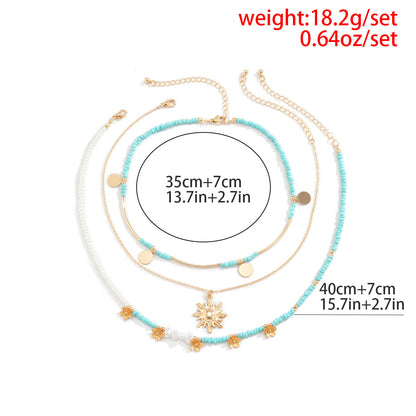 Vacation Pastoral Geometric Alloy Seed Bead Beaded Chain Layered Necklaces