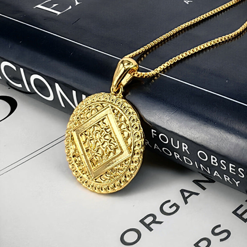 Vintage Compass Coin Pendant Necklace