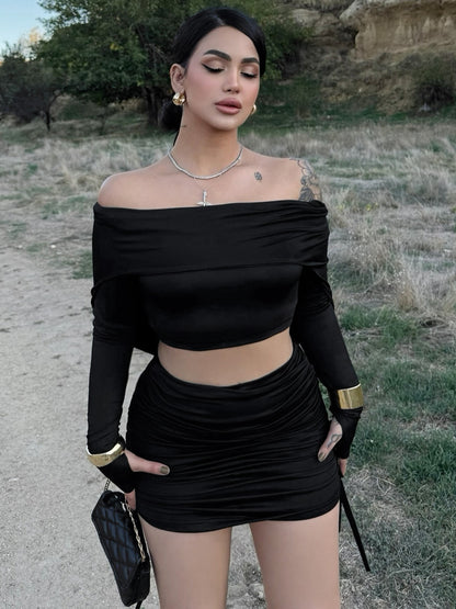 Daily Women's Casual Streetwear Solid Color Spandex Polyester Skirt Sets Skirt Sets