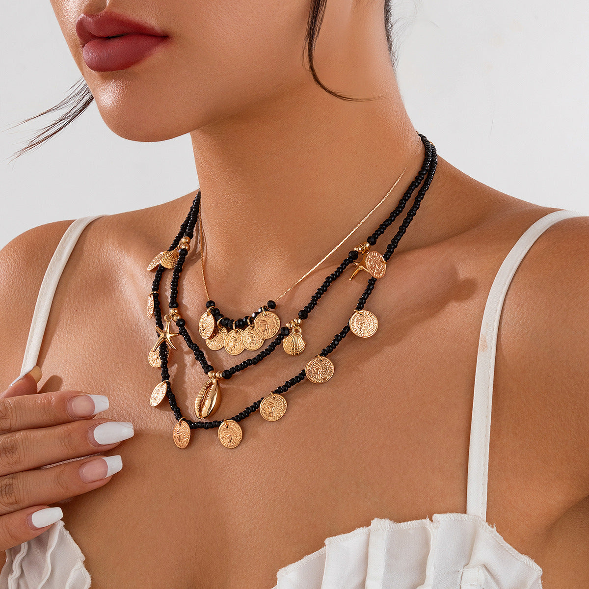 Vacation Pastoral Geometric Alloy Seed Bead Beaded Chain Layered Necklaces