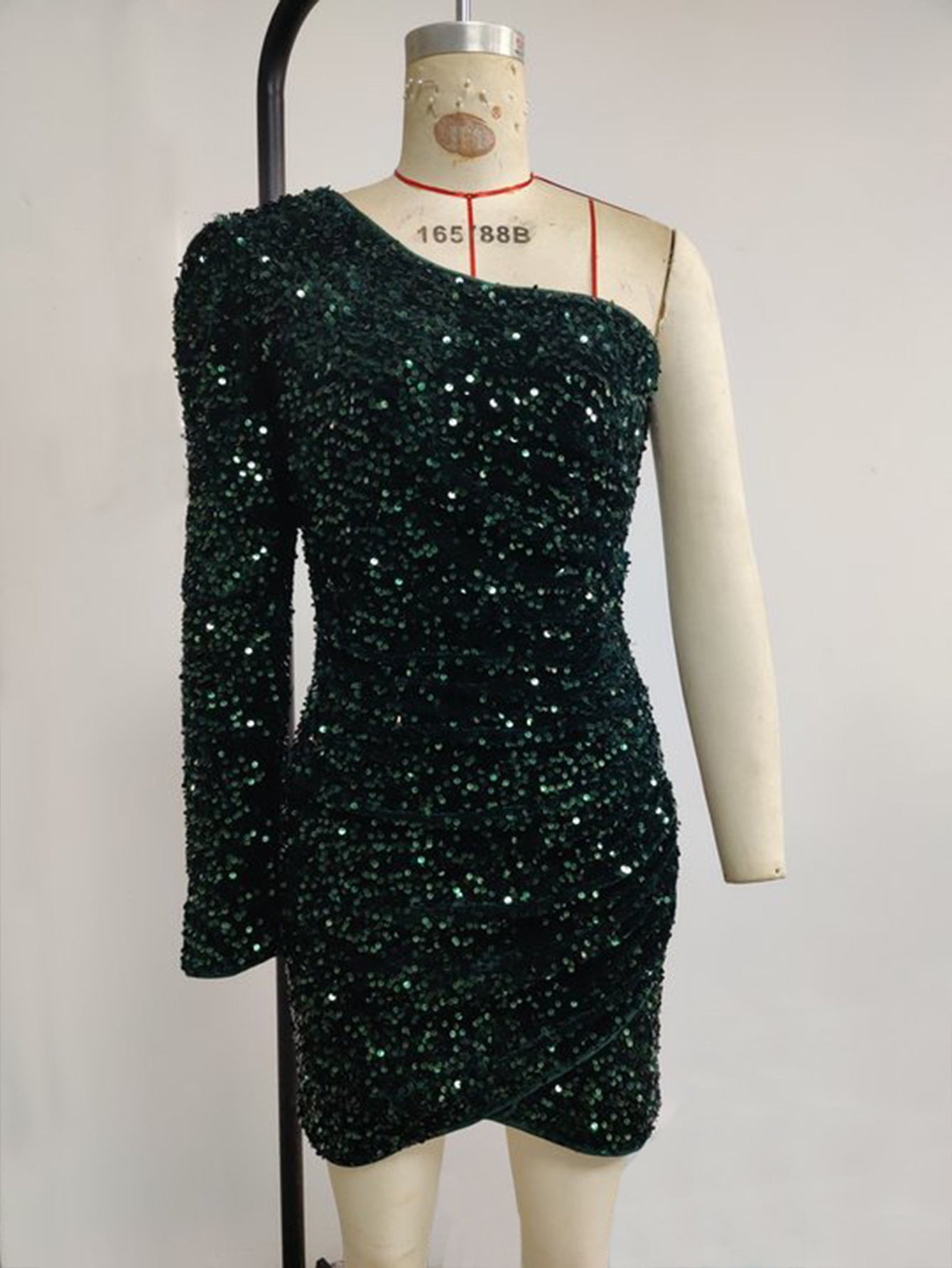 Women's Party Dress Streetwear Oblique collar Sequins Nine Points Sleeve Solid Color Above Knee Cocktail Party
