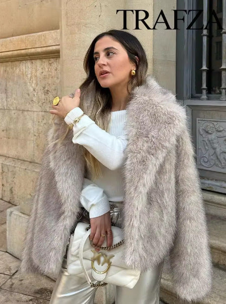 Women's Elegant Solid Color Coat Faux Fur Coat