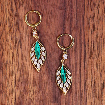 Sparkling zircon green leaf earrings