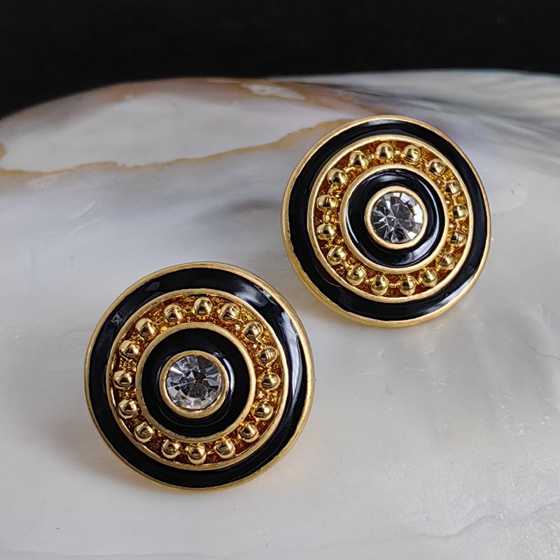 Vintage Enamel Stud Earrings with S925 Posts