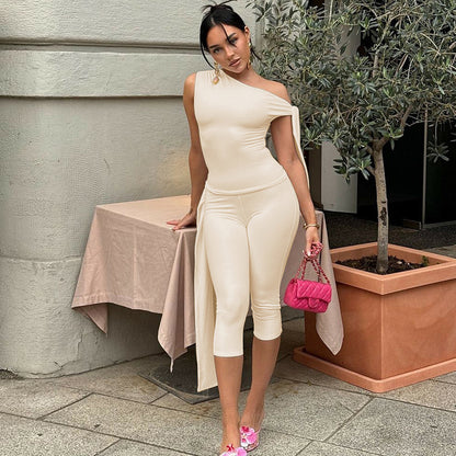 Banquet Daily Women's Casual Elegant Solid Color Spandex Polyester Pants Sets Shorts Sets