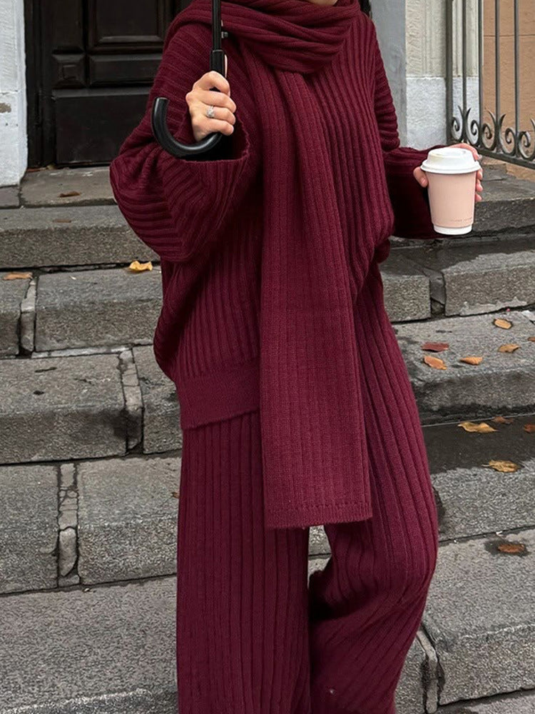 Holiday Wine Red Women's Vacation Simple Style Solid Color Polyester Pants Sets Pants Sets