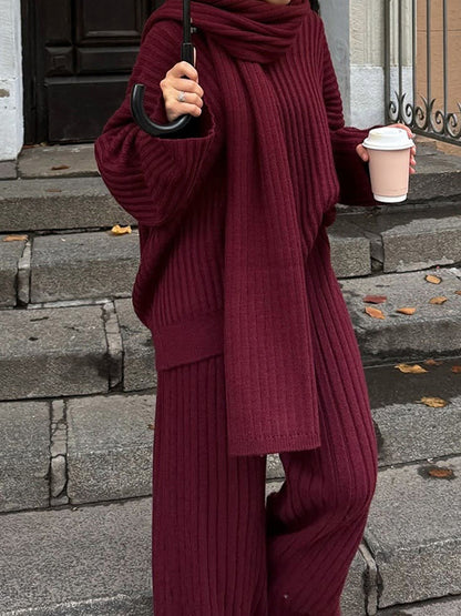 Holiday Wine Red Women's Vacation Simple Style Solid Color Polyester Pants Sets Pants Sets