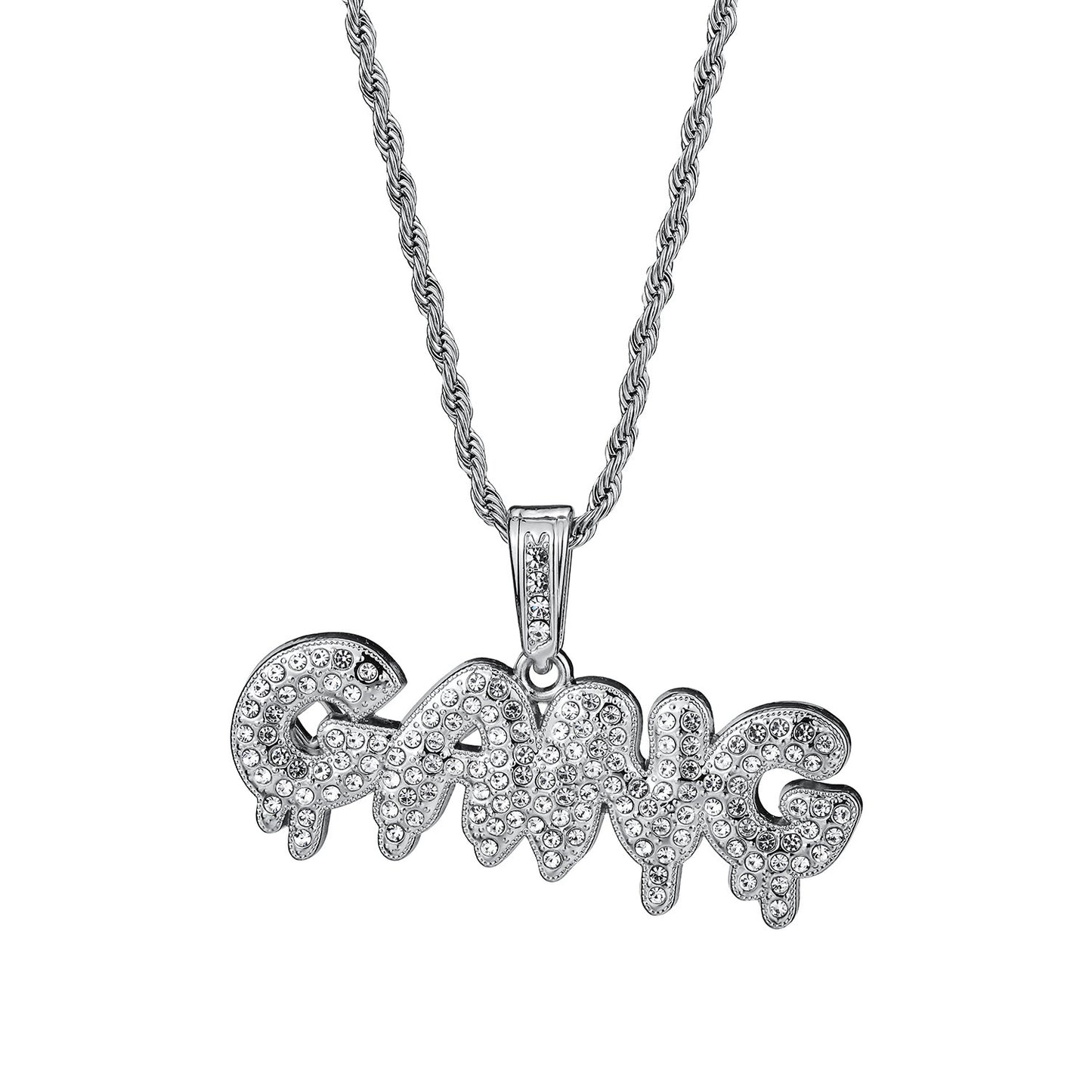 Hip-Hop Letter Rhinestones Alloy Twisted Rope Chain Pendant Necklaces