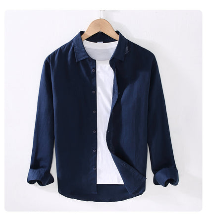 Men's Solid Color Casual Business Shirt Collar Long Sleeve Slim Men's Tops
