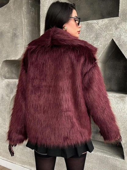 Women's Elegant Solid Color Coat Faux Fur Coat